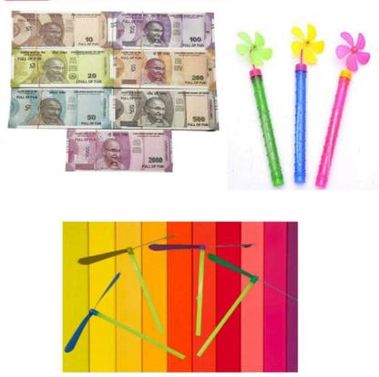 imtion 3 IN 1 ( 10 Pcs Air flying + 20x7 Nakli note 140 Pcs + 2 Pcs Babble stick