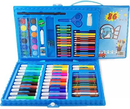 SHK Digitrade Art Kit-Portable 86Pc Drawing Colour Set without Cardboard Package Box-LightBlue