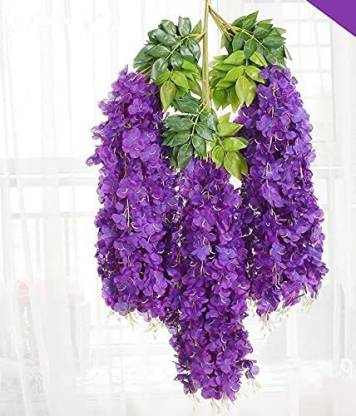 Nutts Artificial Wisteria Vine Hanging Garland Silk Flowers Leaves (Dark Purple) Purple Westeria Artificial Flower