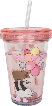 MINISO We Bare Bears-Kids Plastic Water Bottle with Straw,Random Color 320 ml Sipper