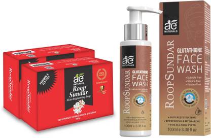 AE Naturals COMBO ON Roop Sundar Soap pack of 2 + Roop Sundar Glutta thione Face Wash 100ml