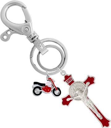 MGP FASHION Red White Metal Jesus Christ Cross Christian Bike Pendant Keyring Key Chain