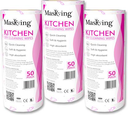 MasKing Kitchen Dry Cleaning Wipes, Tissue Roll Multipurpose use in Pack of 3, P
