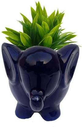 Luminescence Enterprises Ceramic Elephant Shaped Planter, Blue Color, Pack Of 1 Plant Container Set