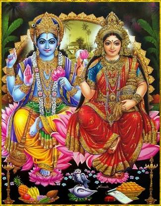 Poster Laxmi Vishnu 1 sl618 (Plastic Large Wall Poster, 36x24 Inches, Multicolor) Fine Art Print