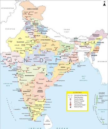 Poster Beautiful India Map sl104 (Plastic Large Wall Poster, 36x24 Inches, Multicolor) Fine Art Print