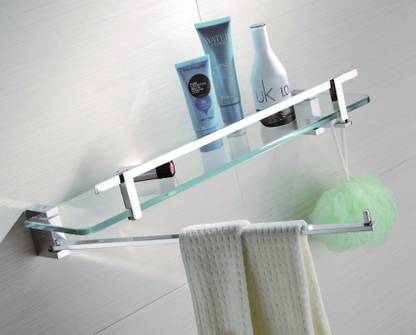 PERK OS-10103A GLASS SHELF BAR & HOOK/BATHROOM ACCESSORIES Brass, Glass Wall Shelf