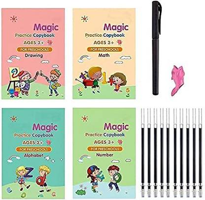 AARADHYAM Sank Magic Copybook (4 BOOK+ 10 REFILL+ 1 pen +1 Grip) for kids