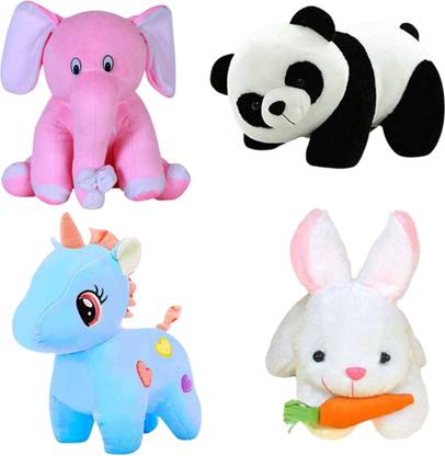 Toyhaven Combo of sitting elephant, unicorn , rabbit and panda/  - 25 cm