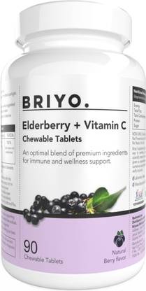 BRIYOSIS Elderberry plus Vitamin C - 90 Chewable Tablets - For Daily Immune support