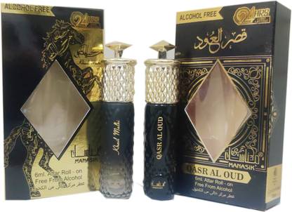Manasik QASR AL OUD & KHAIL MALKI Alcohol - Free Attar Roll On 6ml . ( COMBO SET ) Floral Attar