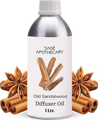 Sage Apothecary Old Sandalwood Diffuser Oil For Relax Calm Mood, Natural Homely Fragrance - 1L