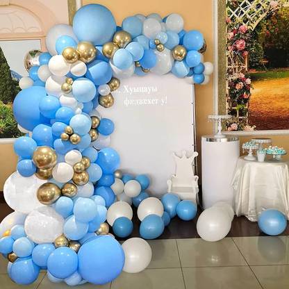 R G ACCESSORIES Solid Sky Blue Light Sky Blue Golden White Balloons for Birthday Anniversary 52 pcs Balloon