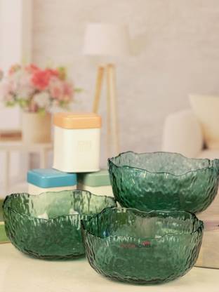 Goodhomes Glass Dessert Bowl Color Glass Bowl Set of 3 Pieces 850ml