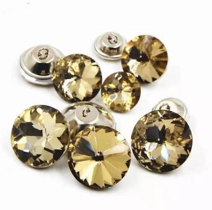 RINTL 20mm 30Pcs Crystal Upholstery Clear Golden Diamond Shape Buttons with Metal Loop Glass Buttons