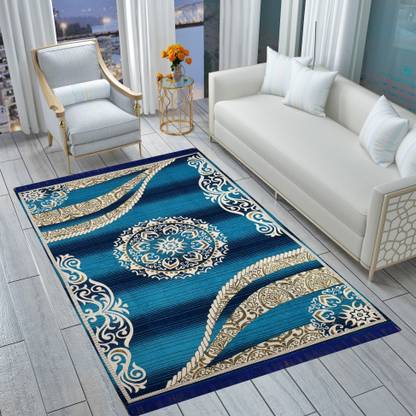 Sai nath collection Blue Chenille Carpet