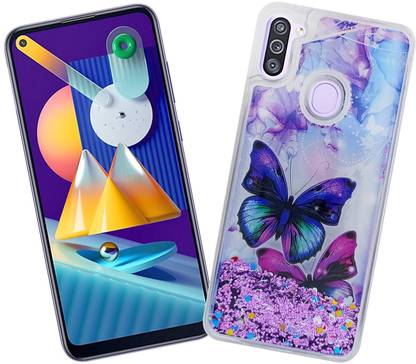 TRIP X Back Cover for SAMSUNG GALAXY M11 (Fully Water Glitter Cover with Printed Butterfly in the Middle)