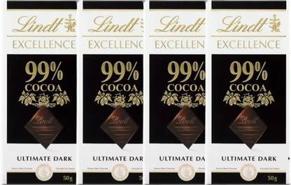 LINDT Excellence 99% Cocoa Dark Chocolate Pack of 4 Bars