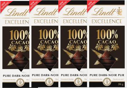 LINDT Excellence 100% Cocoa Dark Chocolate Pack of 4 Bars
