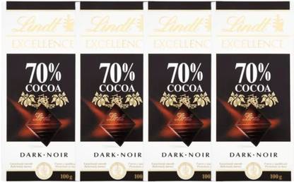 LINDT Excellence 70% Cocoa Dark Chocolate Pack of 4 Bars