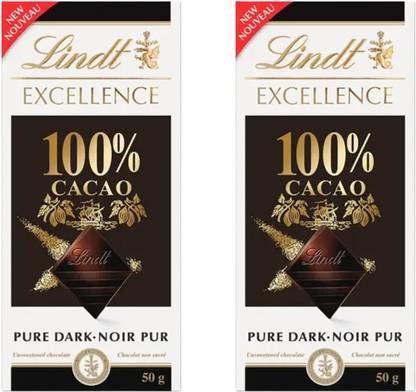 LINDT Excellence 100% Cocoa Dark Chocolate Pack of 2 Bars