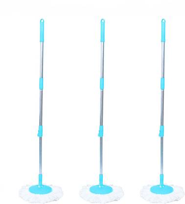 Pranay's Kleanup 3 Spin Mop Rod Stick 360 Rotating Steel Rod With 3 Refills - Pocha Wet & Dry Mop Mop