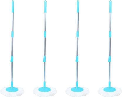 Pranay's Kleanup Combo Set of 4 Spin Mop Rod Stick 360 Full Steel Rod With 4 Microfiber Refills Mop