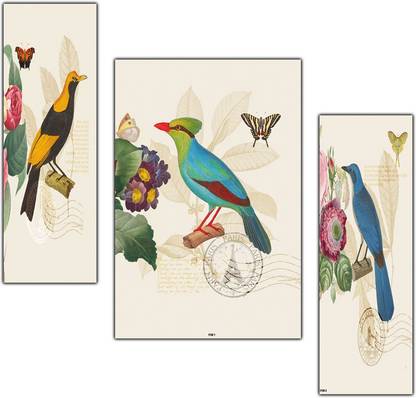 pnf Birds Set of 3 MDF Panel-1728- Digital Reprint 12 inch x 9 inch Painting