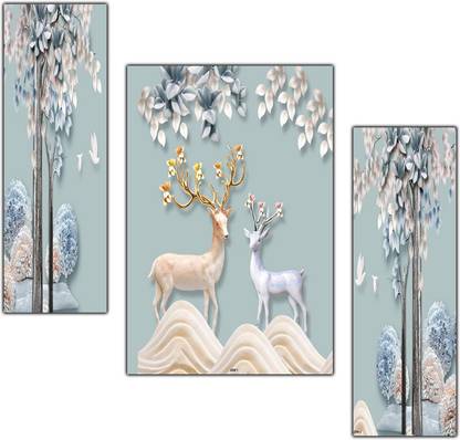 pnf Deer Art Set of 3 MDF Panel-2250- Digital Reprint 12 inch x 9 inch Painting