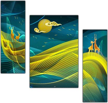 pnf Deer Art Set of 3 MDF Panel-2300- Digital Reprint 12 inch x 18 inch Painting