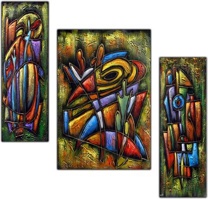 pnf Modern Abstract Art Set of 3 MDF Panel-0146- Digital Reprint 18 inch x 12 inch Painting