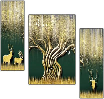 pnf Deer Art Set of 3 MDF Panel-1779- Digital Reprint 12 inch x 18 inch Painting