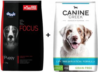 Drools DROOLS FOCUS PUPPY 12KG AND CANINE CREEK ADULT 4KG Chicken 16 kg (2x8 kg) Dry Young, Adult Dog Food