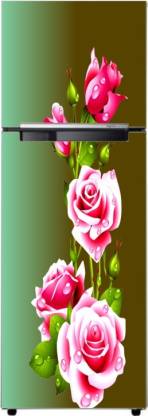 Beautiful Pink Rose Flowers Single Door double Door Fridge Sticker, wallpaper 3D Poster