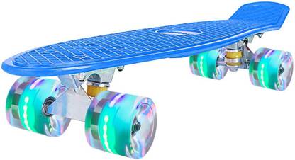 Strauss Cruiser Penny Board with LED Wheels, (Blue) 6 inch x 22 inch Skateboard