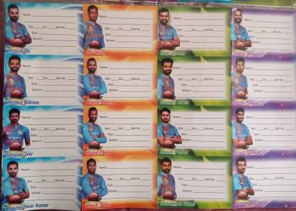 Super Easy 7.1 cm Name Slip Note Book Cricket Players Stickers School Label for Boys & Girls Self Adhesive Sticker
