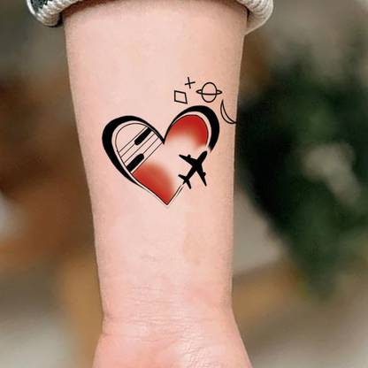 komstec Airplane With Heart Temporary Tattoo Stickers For Male And Female Fake Tattoo