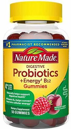 Nature Made Digestive Probiotics and Energy B12 Gummies 4 Billion CFU per Serving, 50 Gummie