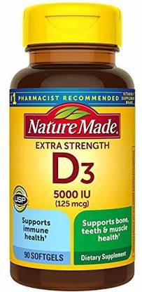 Nature Made Extra Strength Vitamin D3 5000 IU (125 mcg), Dietary Supplement for Immune