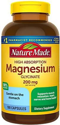 Nature Made High Absorption Magnesium Glycinate 200 mg, Supports Muscle Relaxation, Heart
