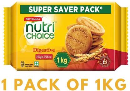 BRITANNIA NutriChoice Digestive High Fibre Biscuits Digestive (1 kg, Pack of 5) Biscotti Biscuit