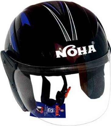 NOHA Latest Open/Half Face Helmet Man/Women With Normal visor Black+Blue line Motorbike Helmet