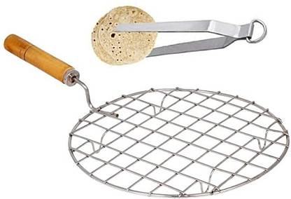 RIDDHAH COLLECTIONS Roaster/Jali with Chimta/Tong For Roti,Chapati,Papad,Paneer,Barbeque(Set Of 2) Kitchen Tool Set