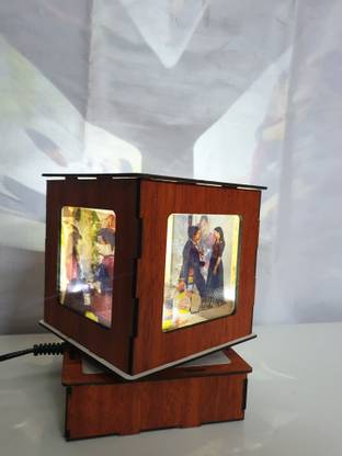 Memories world MDF Rotating Photo Frame Shadow Box Lamp - Brown - 5Photos