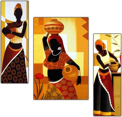 pnf Modern Abstract Art Set of 3 MDF Panel-0478- Digital Reprint 12 inch x 9 inch Painting
