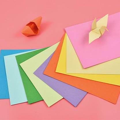 PerDay Origami Paper Double Sided Color 100 Sheets 6X6 Inches Origami Paper 10 Colors Plain A4 70 gsm Origami Paper