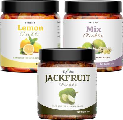 Relishta Jackfruit Lemon & Mango Pickle Kathal ka Achar (3x250G) Less Oil Homemade Jackfruit Pickle
