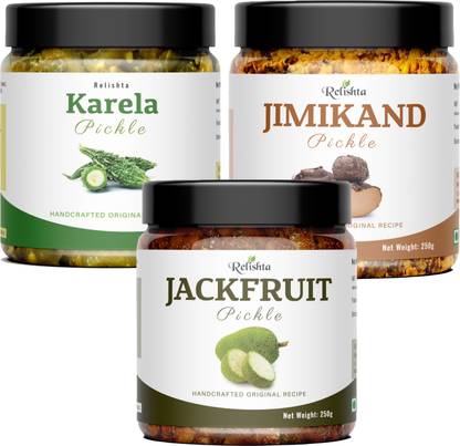 Relishta Jackfruit Karela & Jimikand Pickle Kathal ka Achar (3x250G) Less Oil Homemade Jackfruit Pickle