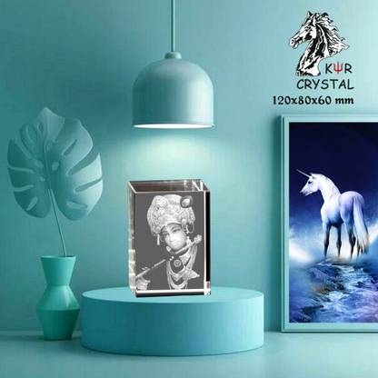 KYR Crystal 3D Crystal Cube God Shri Krishna Ji, Photo Cube Gift with Led Light(120x80x60mm) Decorative Showpiece  -  12 cm