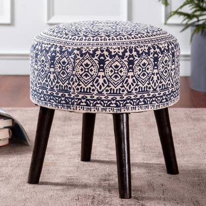 nestroots Sitting Stool for Living Room Furniture Ottoman pouffes for Sitting | Wooden Small Printed Puffy Foot Stool Home Furniture (17 inch Blue) Living & Bedroom Stool